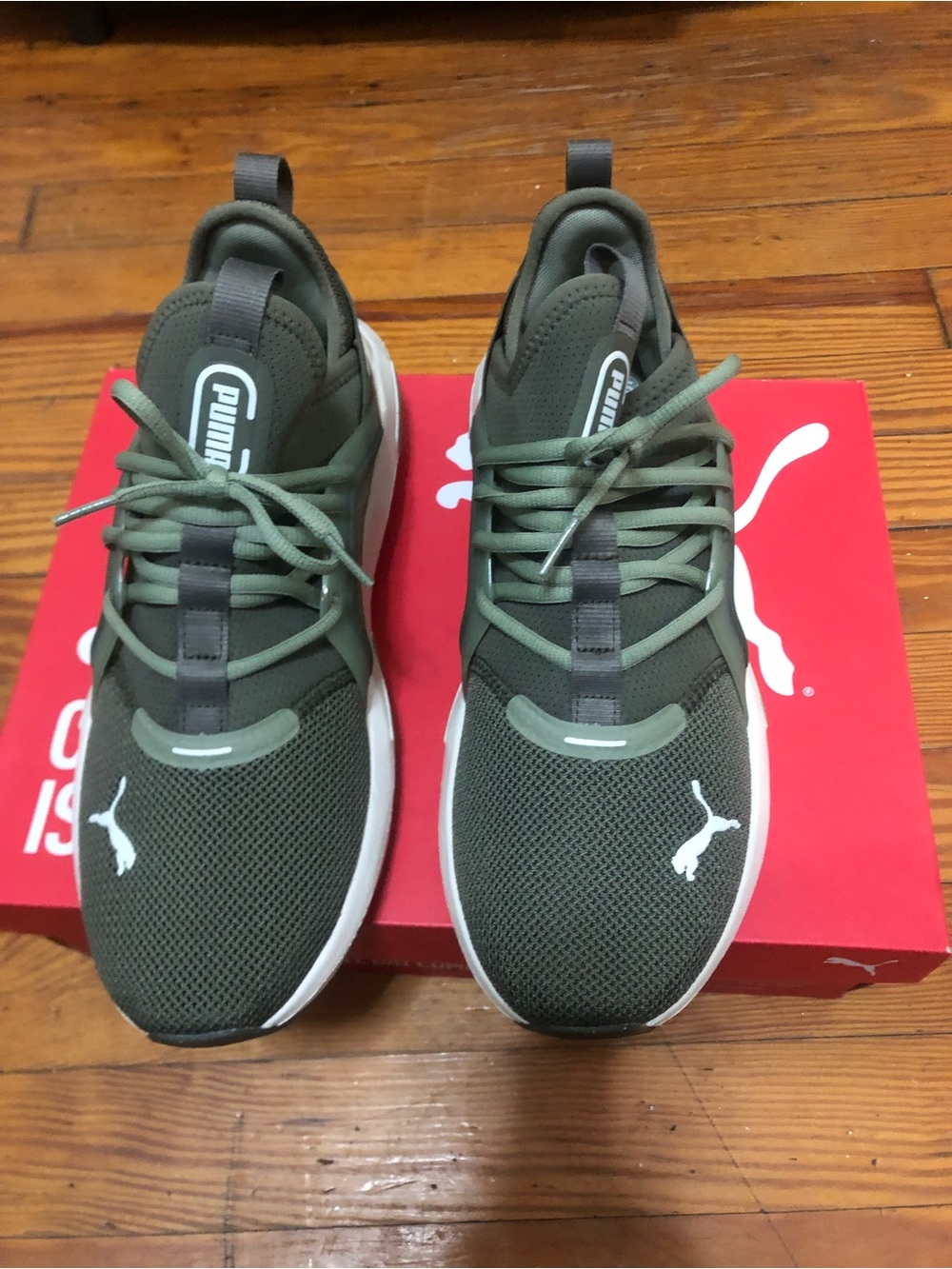 Puma Men’s Olive Green Athletic Sneakers with White Accents